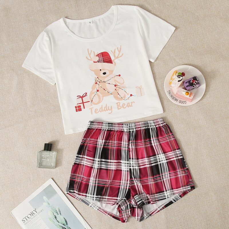 

Cartoon And Tartan Pajama Set, Multicolor