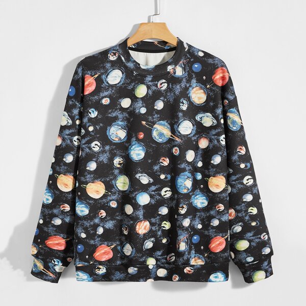

Men Planet Print Drop Shoulder Sweatshirt, Multicolor