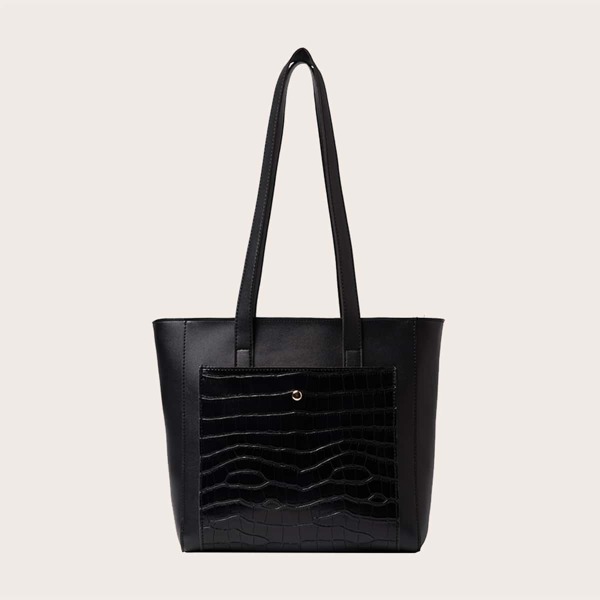 

Croc Embossed Tote Bag, Black