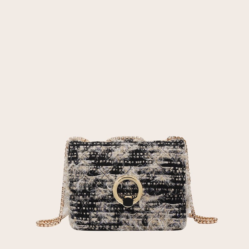 

Metal Decor Chain Crossbody Bag, Black