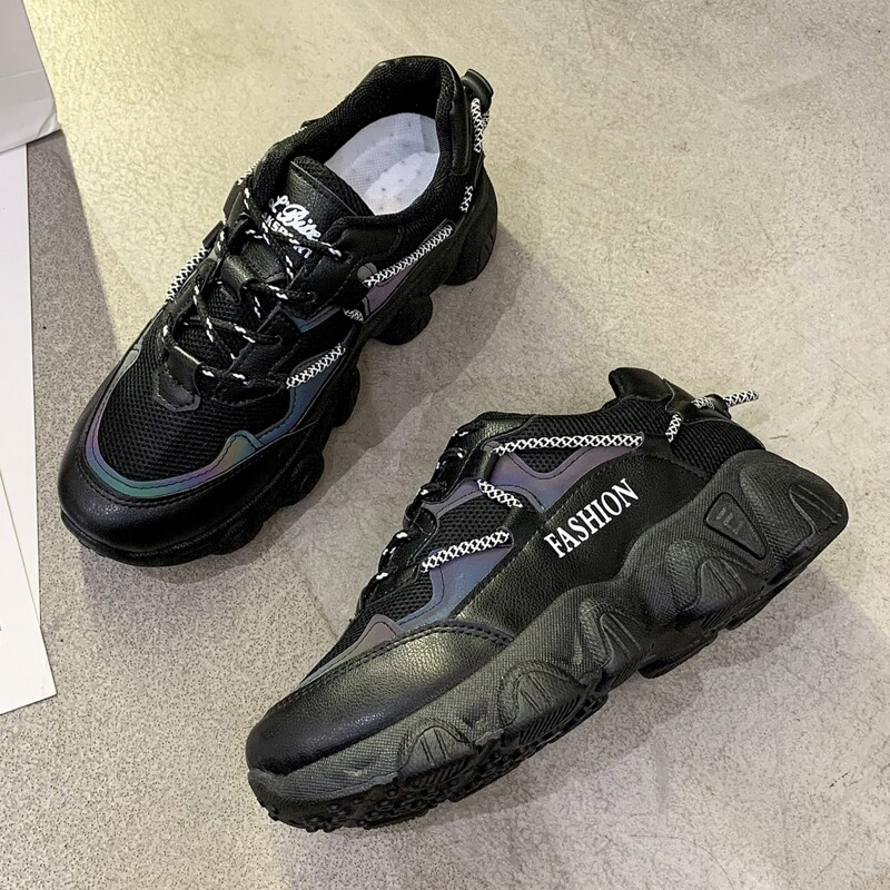 

Drawstring Lace-up Chunky Sneakers, Black