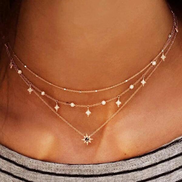 

Star Charm Layered Chain Necklace, Gold
