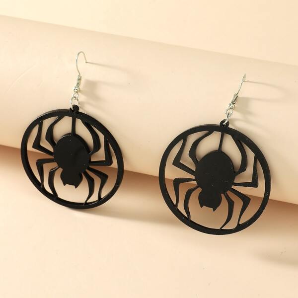 

Hollow Out Spider Charm Drop Earrings, Black