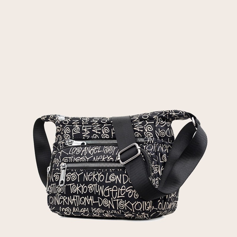 

Letter Graphic Crossbody Bag, Black