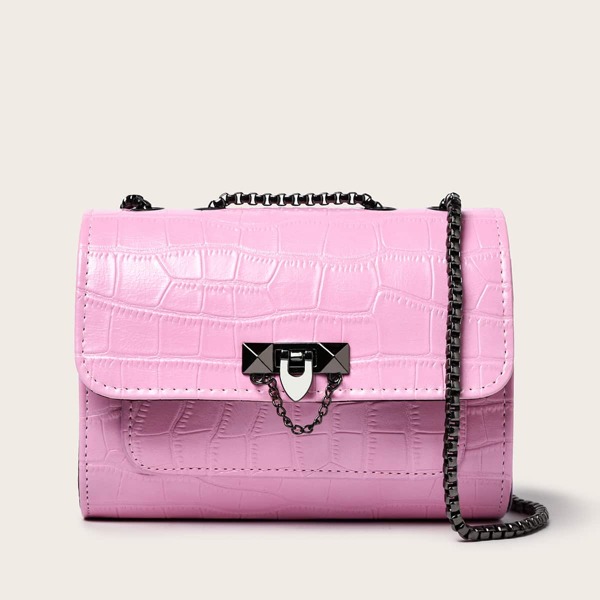 

Crocodile Chain Crossbody Bag, Pink