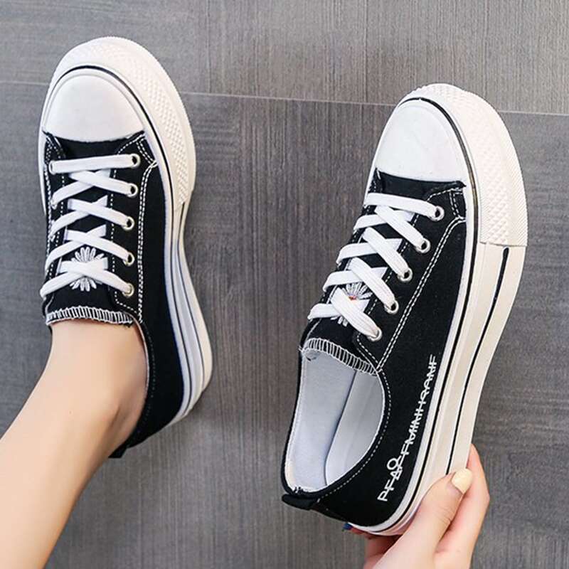 

Letter Lace-up Canvas Sneakers, Black