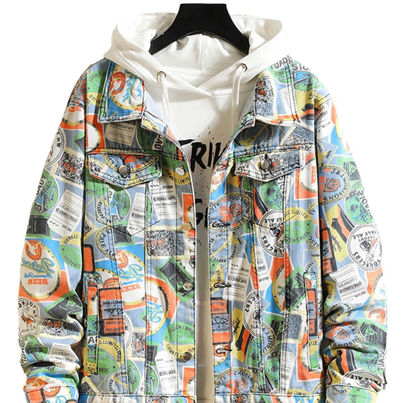 

Guys All Over Print Denim Jacket, Multicolor