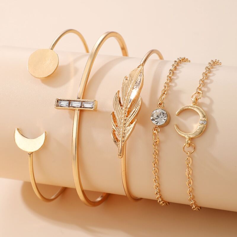 

5pcs Moon & Coin Bracelet, Gold
