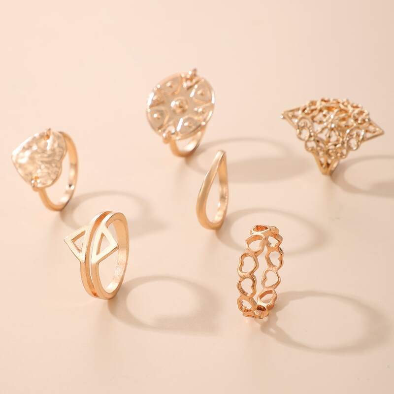 

6pcs Heart Ring, Gold