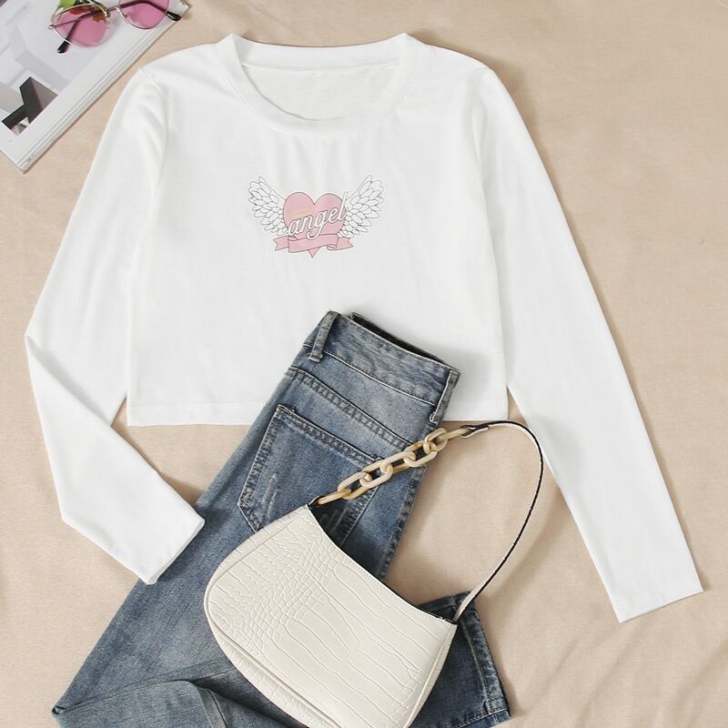 

Letter Graphic Crop Tee, White