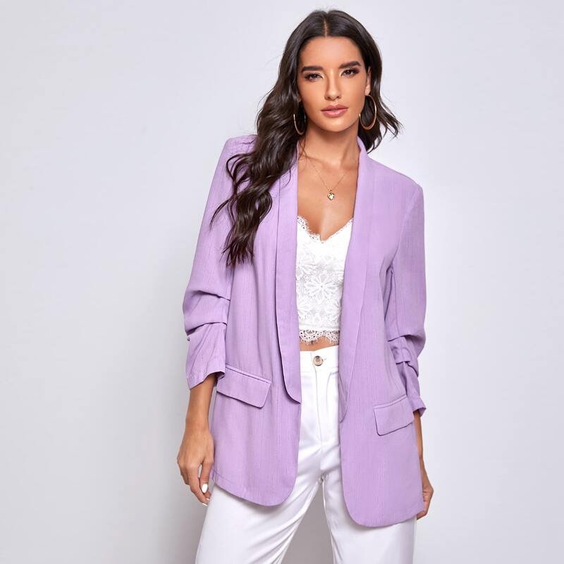 

Shawl Collar Gathered Sleeve Blazer, Lilac purple