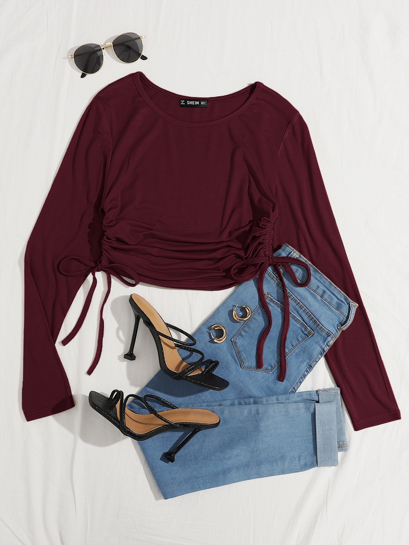 Solid Ruched Drawstring Crop Top thumbnail