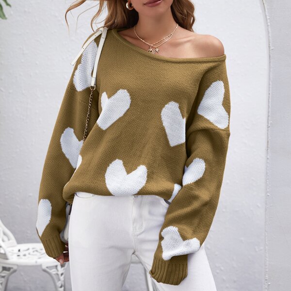

Open Back Heart Pattern Sweater, Khaki
