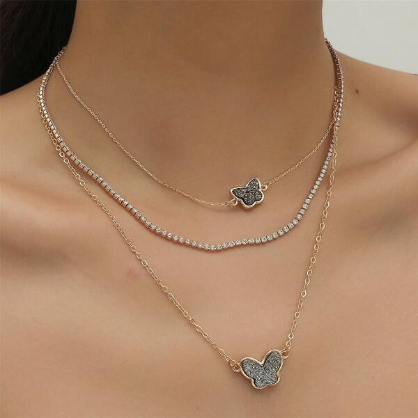 

Butterfly Charm Layered Necklace, Gold