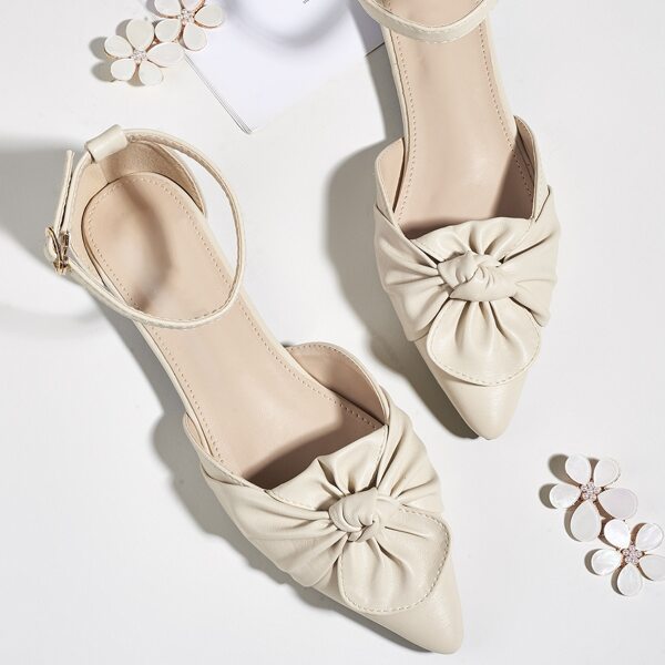 

Point Toe Ruched Decor Flats, Beige