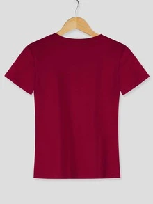 Camiseta con estampado de corona y letra - Rosa Roja - Ver 2
