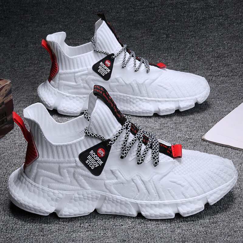 

Guys Lace-up Decor Letter Graphic Sneakers, White