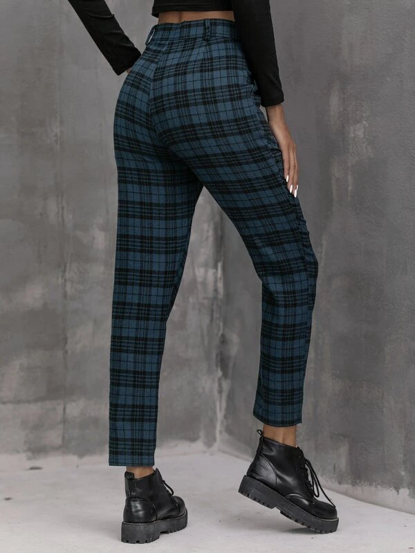 plaid high rise tapered pants