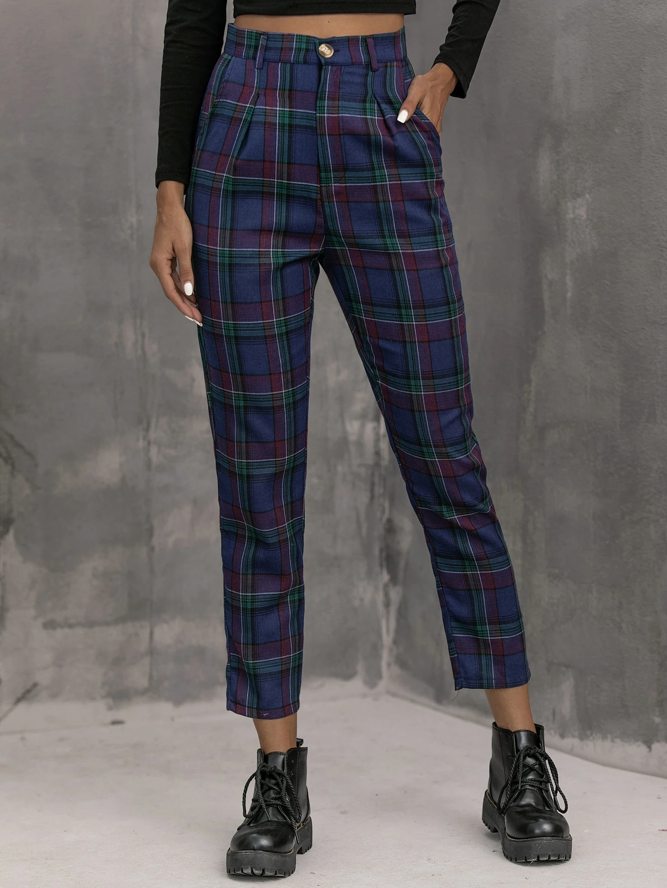 straight leg plaid pants