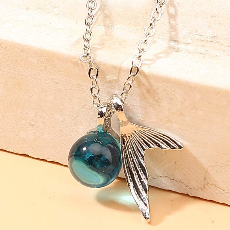 

Crystal Ball & Fish Tail Pendant Necklace, Silver