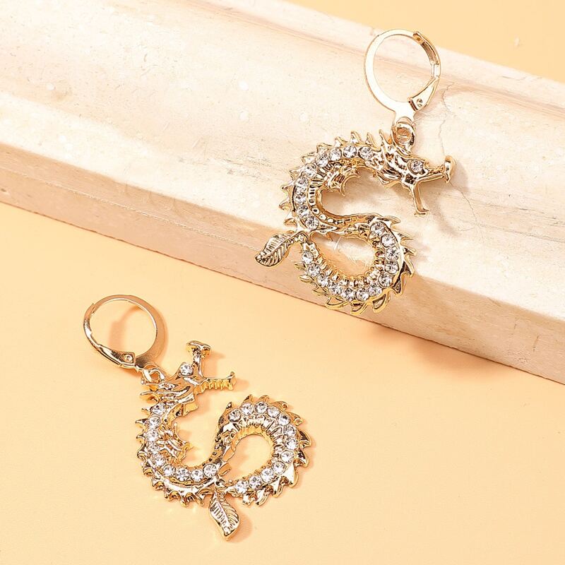 

Chinese Dragon Drop Earrings, Gold