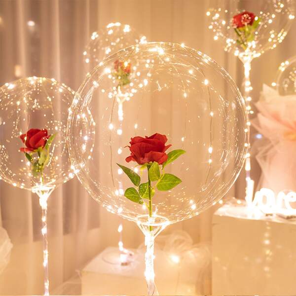

1pc Artificial Rose & 1pc String Light & 1pc Balloon, Multicolor