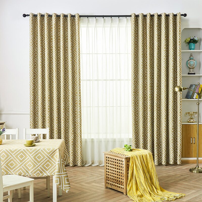 

1pc Geometric Pattern Blackout Curtain, Yellow