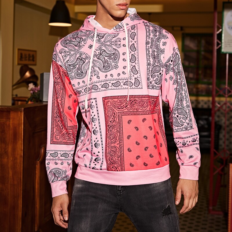 

Guys Paisley Print Colorblock Hoodie, Multicolor