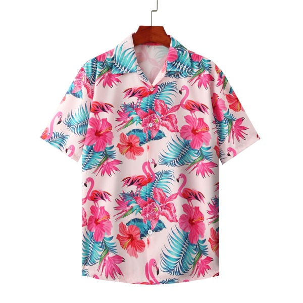 

Men Flamingo And Tropical Print Shirt, Multicolor