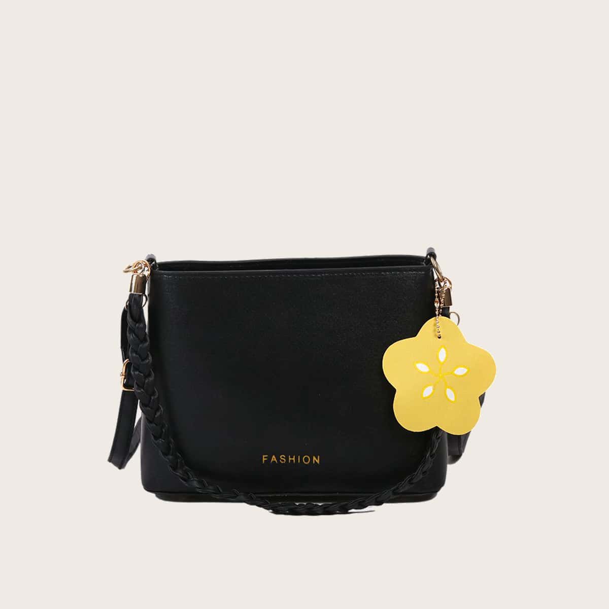 

Solid Braided Strap Tote Bag, Black