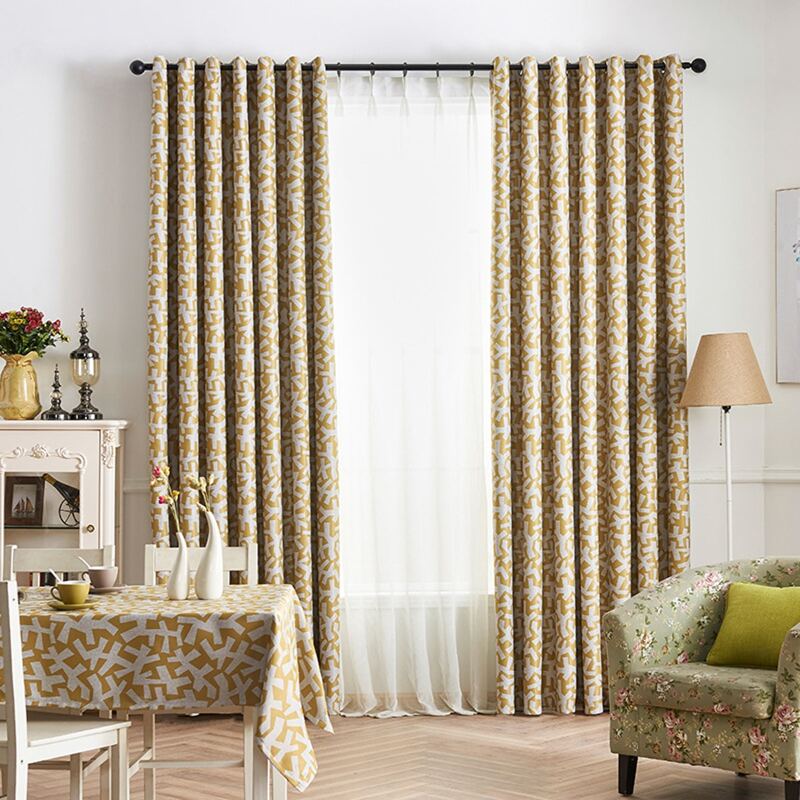

1pc Graphic Print Blackout Curtain, Yellow