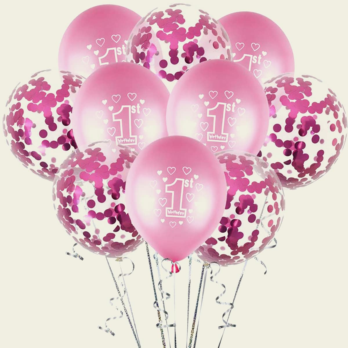 

10pcs 1st Birthday Party Decorative Balloon Set, Pink