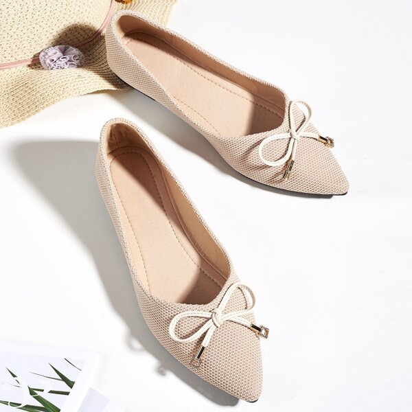 

Bow Decor Ballet Flats, Apricot