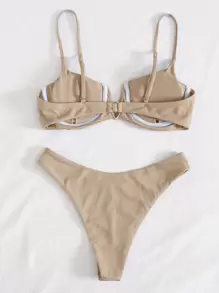 SHEIN Swim Conjunto de bikini acanalado con relleno y alambre en V para playa de verano
