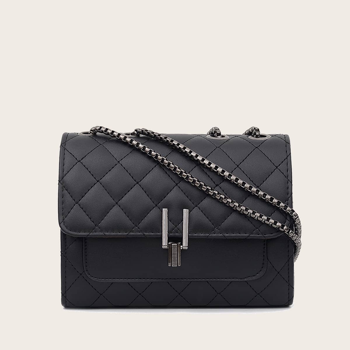 

Quilted Chain Crossbody Bag, Black