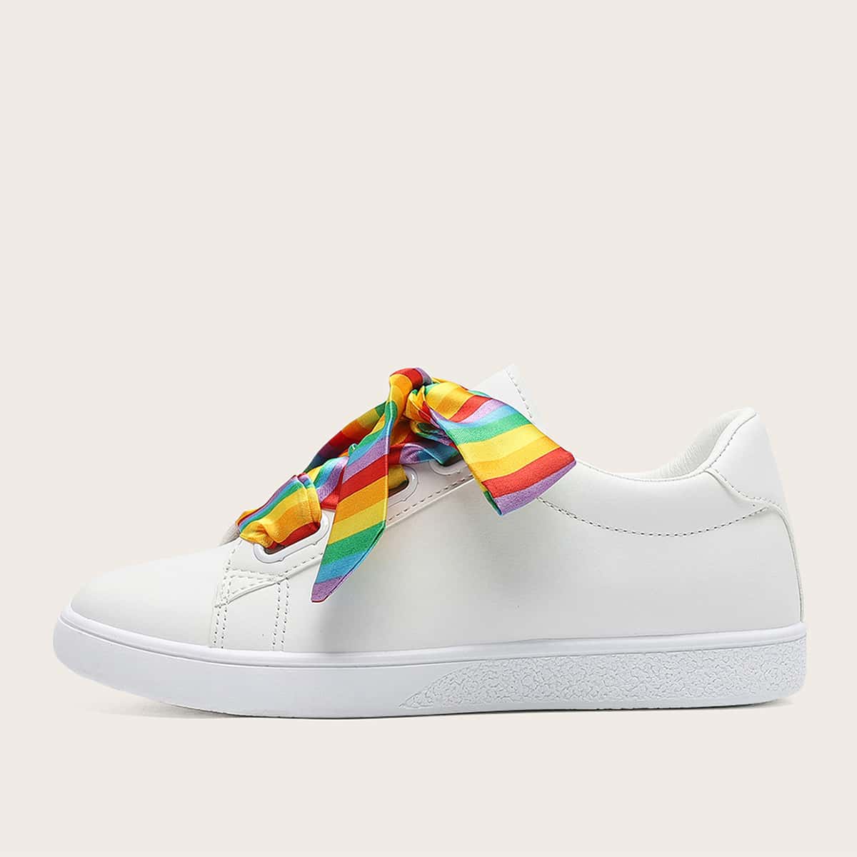 

Rainbow Ribbon Shoelace Skate Shoes, White