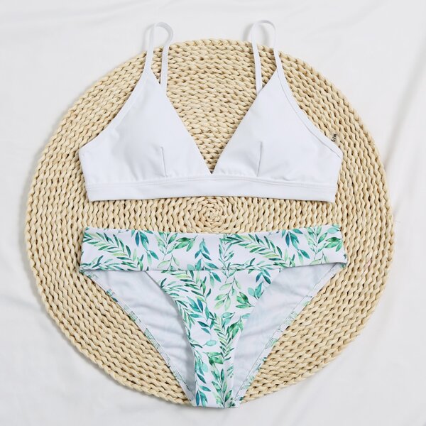 

Leaf Print Bikini Swimsuit, Multicolor