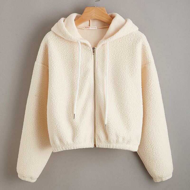 

Solid Zip Up Hooded Jacket, Beige