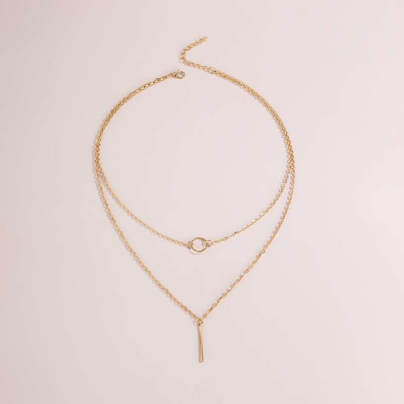 

Ring & Vertical Bar Layered Necklace, Gold