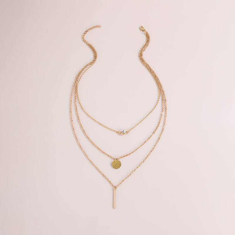 

Coin & Vertical Bar Layered Necklace, Gold