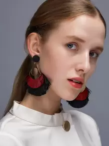 Tassel Decor Drop Earrings - Red - View 1