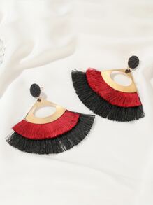 Tassel Decor Drop Earrings - Red - View 2