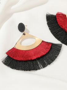 Tassel Decor Drop Earrings - Red - View 3