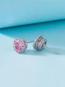 Hoa tai Stud Rhinestone Decor - Hồng - Xem 1