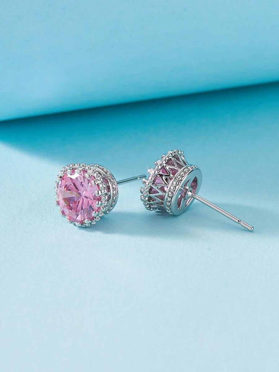 Hoa tai Stud Rhinestone Decor - Hồng - Xem 1