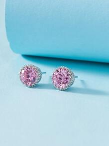 Hoa tai Stud Rhinestone Decor - Hồng - Xem 2