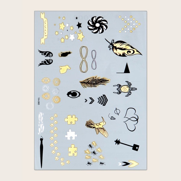 

1pc Feather & Geo Pattern Tattoo Sticker, Multicolor