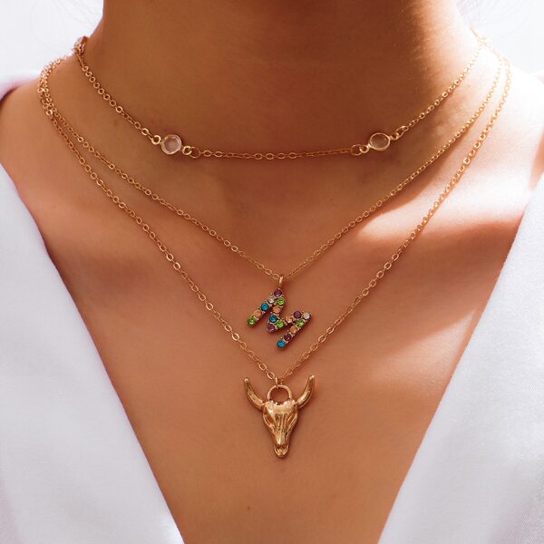 

Rhinestone Letter Pendant Layered Necklace, Gold