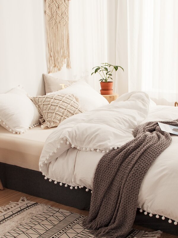 Pom Pom Solid Bedding Set Without Filler SHEIN USA