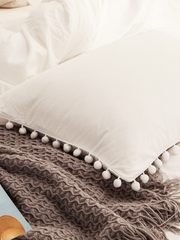 Pom Pom Solid Bedding Set Without Filler SHEIN USA